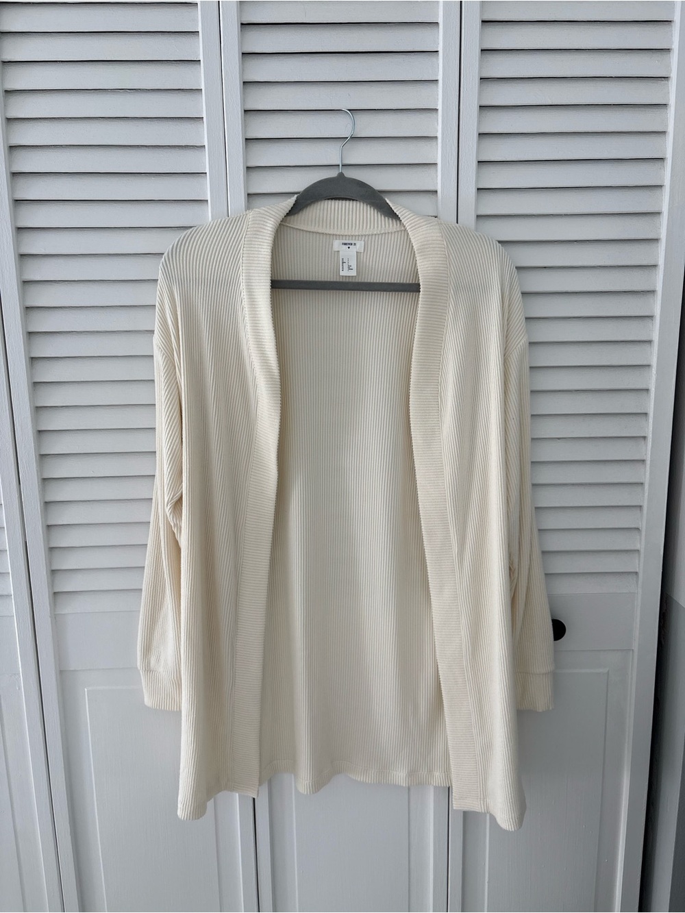 Forever 21 Cream Ribbed Soft Cardigan Sweater